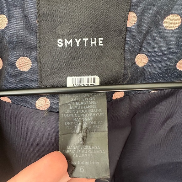 EUC Smythe The Lounge Blazer in Sporty Polka Dot Jacquard Navy Cotton Blend - Picture 3 of 13